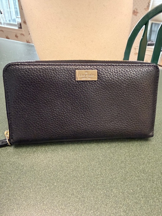 kate spade Handbags - kate spade black pebbled leather zip-around wallet with gold plaque